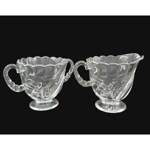Fostoria Colony Swirl Open Sugar and Creamer Set Clear Glass 1950s